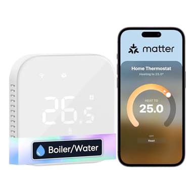 Meross Smart Thermostat Works with Combi Boiler & Water-Based Underfloor Heating, WiFi Room Programmable Thermostat with App Control, Energy Saving, Compatible with Matter, HomeKit, Alexa, Google Home