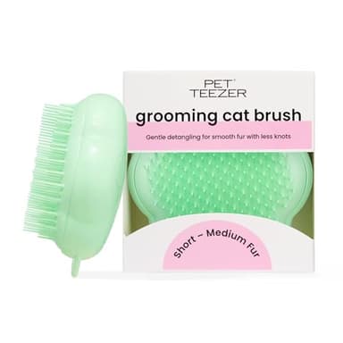 Tangle Teezer Pet Teezer Cat Brush - For Kittens & Cats with Short to Medium Hair - Two-Tiered Grooming Brush for Cats Adds Smoothness & Shine - Green