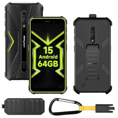 Ulefone Armor X12 Pro Rugged Smartphone Unlocked, 10GB RAM, 64GB ROM, Android 15 Mobile Phones, IP68/69K Waterproof, 3-Card Slot, 13MP +8MP Camera, Octa Core, 5.45 inch Tough Screen, NFC, Green