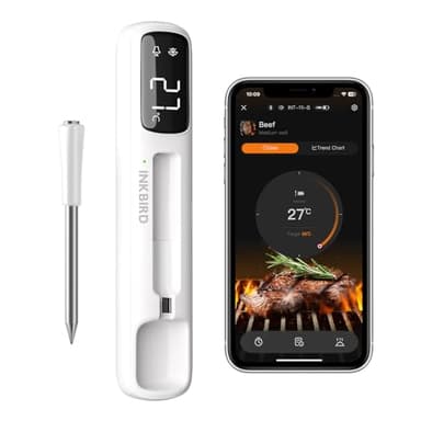 INKBIRD Wireless Meat Thermometer, Bluetooth Meat Thermometer Probe with Temperature Alarm, IP67 Waterproof, Ideal for Kitchen, BBQ, Smoker & Air Fryers