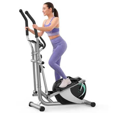 Dripex Elliptical Cross Trainer For Home, 8 Levels Resistance Elliptical Machine, Ultra-Quiet Elliptical Machines Fitness w/ 6KG Flywheel, Pulse Sensor, LCD Monitor, Device Holder (Green)