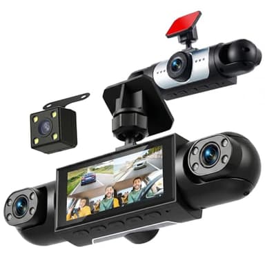 Rimoody 4-Channel 360° Panoramic Dash Cam, 3.16 Inch 1080P Car DVR Front/Rear/Inside Left/Right, Built-in IR Night Vision, Motion Detection, 24/7 Parking Monitor, Loop Recording, Reversing Assist