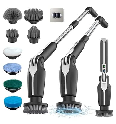 Leebein Electric Spin Scrubber, Upgraded Electric Scrubber for Cleaning, Spin Scrubber with Long Handle & 8 Replaceable Brush Heads, Remote Control Shower Cleaner Brush for Bathroom, Floor