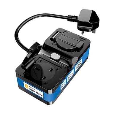 Meross Outdoor Smart Plug 13A, IP44 Weatherproof WiFi Plug for Garden, Works with Apple HomeKit, Alexa, Google Home, SmartThings, Voice Control, 2 x UK 3-Pin Heavy-Duty Outlets, Black