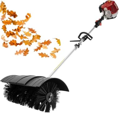 2 Stroke Gas Power Nylon Brush Broom Sweeper Artificial Grass Driveway Turf Snow Clean Petrol Powered Sweeping Cleaner Air Cooled Engine Cleaning Tool Adjustable Speed Large Area For Dirt Leaves