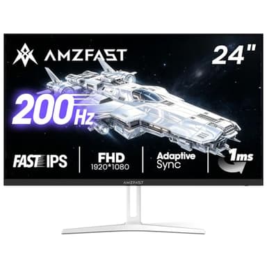 Amzfast 24-inch Gaming Monitor, 1920x1080 Full HD, 200Hz, Fast IPS, 1ms MPRT, Adaptive Sync, HDR, 110% sRGB, Ai Crosshair, Ultra-Thin, HDMI 2.0 & DP 1.4, VESA 75x75mm, AMZG24X1W