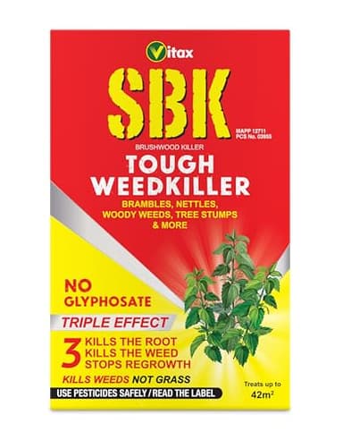 Vitax SBK Tough Weedkiller, Kills Down To The Roots, Suitable For Brambles, Nettles, Dock, Woody Weeds, Hardwood & Tree Stumps, Targets Weeds Not Grass, Concentrate - 125Ml, Coverage 43M2
