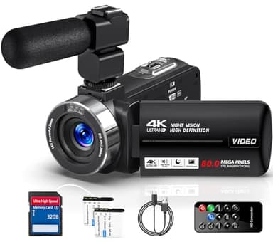 Delmodes 4K Video Camera Camcorder 80MP 18X Digital Zoom IR Night Vision Vlogging Camera, 3.0 Inch Screen YouTube Camera with 32GB SD Card, Microphone, Remote Control and 2 Batteries