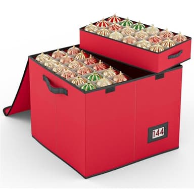 Mutool Christmas Bauble Storage Box With Dividers, 144 Compartment Xmas Ornament Storage Container with 8 Tray, Large Christmas Storage with Flip-Top Lid, Perfect for Holiday Decorations (Red)