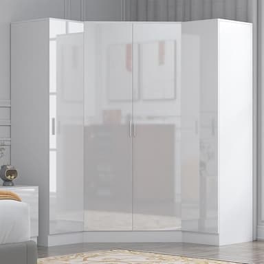 Reflect 3 Piece Wardrobe Bundle | 2 Door Corner + 2x 1 Door Plain | White Gloss & Matt White Finish | H: 180cm x W: 179cm x D: 103cm | Modern Bedroom Furniture Storage Solution