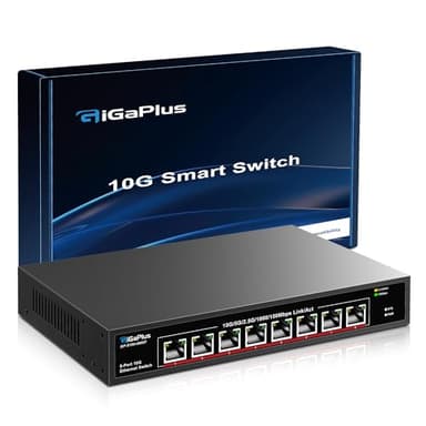 8 Port 10Gb Ethernet Switch Unmanaged, 8X10Gbe Base-T Ports GiGaPlus 10G Network Switch for 10Gbps NAS, WiFi7 Router, 10Gbps Adapter/NIC. Desktop/19-inch Rack Mount, Plug and Play