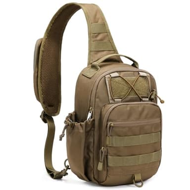 HALOVIE Tactical Sling Bag, Khaki Military Rover Shoulder Bag with Phone Pack, 600D EDC Molle Assault Crossbody Bag for men