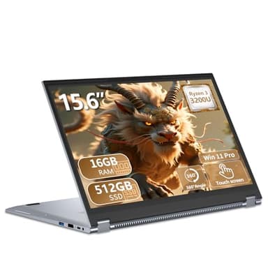 DIAKUOE Laptop 15.6 inch, 2 in 1 L aptop AND Ryzen 3 3200U CPU, Win 11 L aptop 16GB RAM 512GB SSD, 1920x1080 Sreen with 360° Flip, Radeon Graphics GPU, Laptop Mode/Tablet Mode, RJ45+Type-C+Mini-HDMI