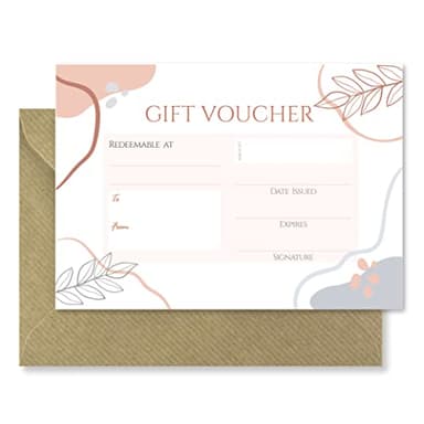 10 x Blank Gift Vouchers & Envelopes - Double Sided Abstract Rose Gold Leaf Design Tokens - Salon, Beauty, Hair, Massage, Lashes, Nails