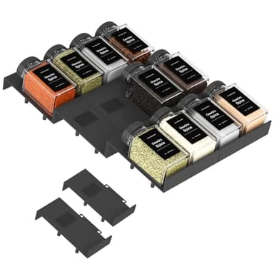 Famhap Spice Drawer Organiser, 12PCS Interlocking Expandable Seasoning Rack Tray Insert for Kitchen Drawers, Spice Rack Drawer for Spice Jars