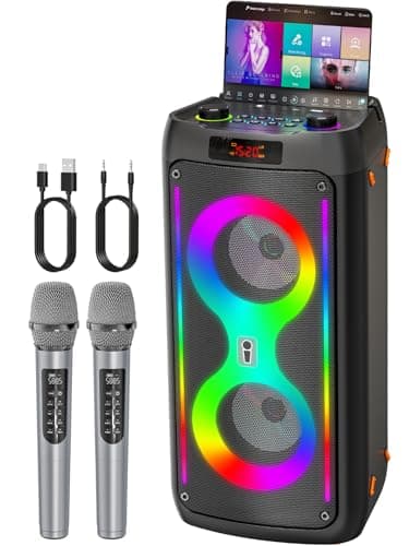 Karaoke Machine for Adults with 2 Wireless Microphones - Portable Bluetooth Speaker with LED Lights, Suitable for Outdoors, Parties & Home, Supports TF Card/USB/AUX/TWS