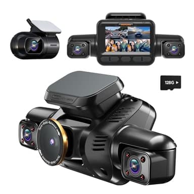 HUPEJOS AI Dash Cam Front Rear Inside with Driver Monitor System, 360° Car Camera 4K, 4 Channel Camera for Cars Built-in WiFi GPS, Dashcam with 128GB SD Card, Night Vision, 24H Parking Mode, V8Pro