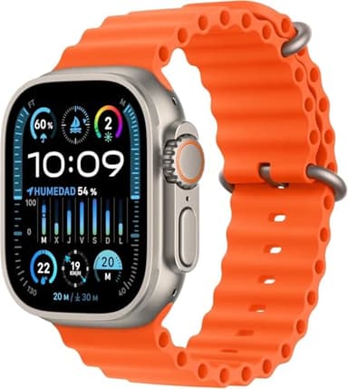 Apple Watch Ultra 2 [GPS+CELLULAR, 49mm] Titanium Case with Orange Ocean Band, One Size (Renewed)