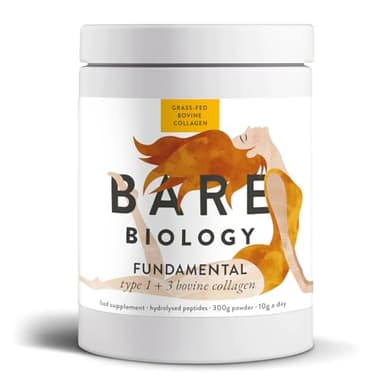 Bare Biology Fundamental Bovine Collagen Powder - 10,000mg of Pure, Grass-fed Collagen per 10g Serving - Type I & III Hydrolysed Collagen Peptides - Supports Skin, Hair, Nails, Joints & Bones