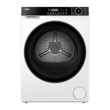 Haier X Series 5 Tumble Dryer, Heat Pump, 9kg, 1400 rpm, A++ Energy Rating, Delicate Drying, 15 Programmes, Ultimate Hygiene, White/Black Door, 66x60x85 cm -HD90-D357U1-UK