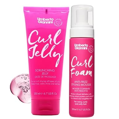 Umberto Giannini Curl Jelly Scrunching Jelly & Curl Foam Mousse Styling Duo - Vegan & Cruelty Free Curl Control Hair Gel & Mousse for Defrizzing Curly or Wavy Hair