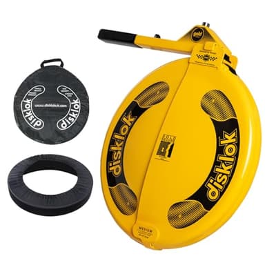 Disklok Gold Security Edition Combo Pack Car Steering Wheel Cover Anti-Angle Grinder Anti-Theft Lock Police Approved Inc. Bag & Cover (Yellow, Medium 39cm - 44cm)