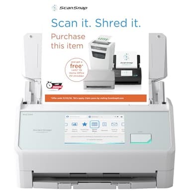 ScanSnap iX2500 (White) High-Speed Duplex Document Scanner, 45 ppm / 90 ipm, 100-Sheet ADF, 600 dpi Optical, 5″ Touchscreen, Wi-Fi 6, USB 3.2 Gen 1×1, PC & Mac