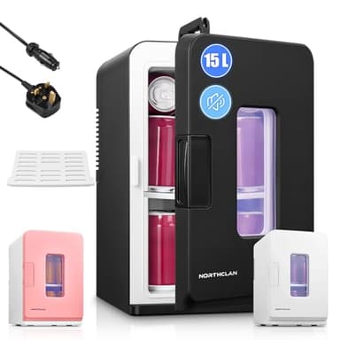 Mini Fridge 15L/21 Cans Mini Fridge for Bedrooms, Upgrade AC+12V DC Power Small Fridge for Dorm, Car, Office, Travel | Max & ECO Mode, Thermoelectric Cooler and Warmer | for Skincare, Beauty, Drink