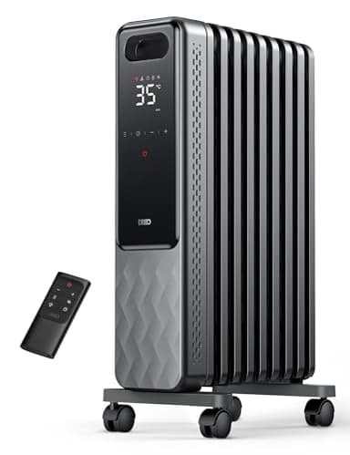 Dreo 9 Fins Oil Filled Radiator, 2000W Silent Electric Heaters for Home, Free Standing, Overheat & Tip-Over Protection, Digital Thermostat, Child Lock, 24H Timer, Quiet