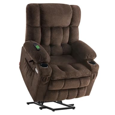 MCombo Dual Motor Riser Recliner Chairs for Elderly, Electric Power Lift Recliner for Living Room, Infinite Position, Heat & Massage, Extended Footrest, USB Ports, Fabric 7890 (brown, medium)