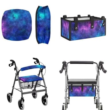 LedBack 3 Pcs Sets Rollator Walker Accessories Galaxy Print Universal Fit Walker Seat Cover Rollator Walker Seat & Backrest Covers, Rollator Storage Under Seat Bag