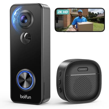 BOIFUN 2K Video Doorbell Camera Wireless No Monthly Fee, Wide Angle Head-To-Toe View, Easy to Install, PIR Motion Detection, 2 Way Audio, SD Card & Cloud, Night Vision, 2.4GHz, Alexa