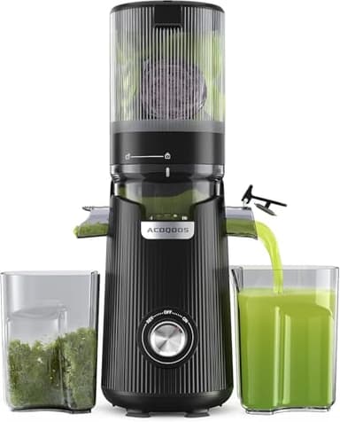ACOQOOS Juicer Machines, 135MM Wide Chute for Whole Fruit and Vegetable,1.8L Auto-Feed Time-Saver, Slow Masticating High Yield, Easy to Clean Cold Press Juicer with 2 Cups, Black