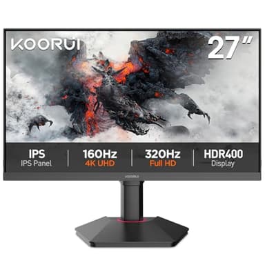 KOORUI G2741L 27 Inch 4K Gaming Monitor, 160Hz+UHD/320Hz+FHD, 1ms, HDR 400, Fast IPS, Adaptive Sync, Lifting Adjustable, VESA Mountable, HDMI/DP, Low Blue Light, 99% SRGB