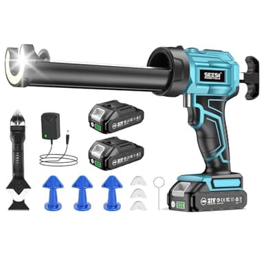 SEESII Silicone Sealant Gun with 2x2000mAh-Batteries, 21V Electric Caulking Gun with LED Light, 4 Adjustable Speeds, Auto Retract for Filling and Sealing
