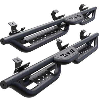 Running boards compatible with Jeep Wrangler JL 4 doors 2018-2025, 2-step 6" side ramps with black carbon steel coating