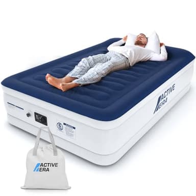 Active Era Luxury Double Inflatable Mattress | Puncture Resistant Double Airbed w/Flock Coating | Quick 3 Mins Blow Up Bed w/Built-in Pump | Portable Air Bed - Home Camping & Guests 193x137x36.5 cm
