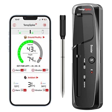 ThermoPro TempSpike 150M Wireless Meat Thermometer Grilling，Bluetooth Meat Thermometer with Temperature Alarm，Digital Cooking Thermometer Oven，Grill，Kitchen，BBQ，Smoker & Air Fryers，Black，150M Range