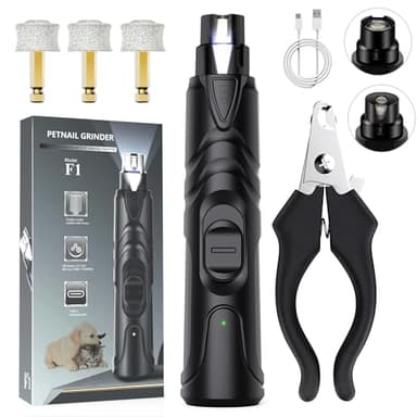 ETENTOUS Pet Dog Nail Grinder, Professional Pet Nail Grinder Low Noise, 2-Speed Mode Dog Claw Grinder Pet Nail Trimmer with LED Light, for Small Medium Large Breed Dog and Cat (Black)