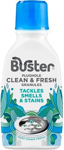 Buster Plughole Clean & Fresh Granules (Eucalyptus) Fast-Acting Dishwasher & Washing Machine Cleaner & Sink and Drain Cleaner for Bad Smells and Stains, Fresh Scent, 300g - Made in UK