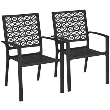 Yaheetech Set of 2 Black Outdoor Garden Chairs of Metal Frame 136KG Weight Capacity, Stackable Heavy-Duty Metal Dining Chairs with Armrests for Garden, Lawn, Yard