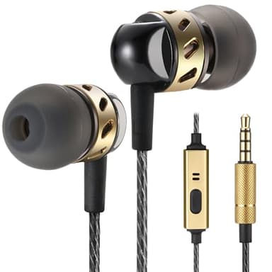 Betron AX5 Wired Earphones with Microphone, Deep Bass In-Ear Headphones, Tangle-Free Cable, Noise Isolating, 3.5mm Jack - Black