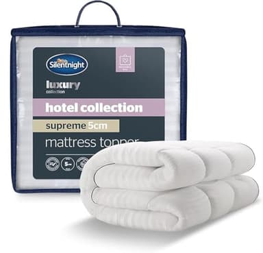 Silentnight Hotel Collection Mattress Topper Single Bed - Luxury Soft Silky Comfortable 5cm Thick Deep Mattress Protector Pad Cover with Deep Fit Elasticated Straps - Single
