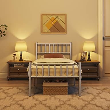 Yaheetech 3ft Single Metal Bed Frame Modern Style Bed Frame with Headboard and Footboard, Solid Slatted Base Silver