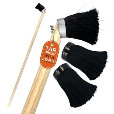 Tar Paint Brush Long Handled with 2 Replacement Heads - Tar Brush for Bitumen Paint, Resin, and Tar - For Decking, Roofing, Siding, and Asphalt Repair Paint Brushes Ceiling Paint Tool