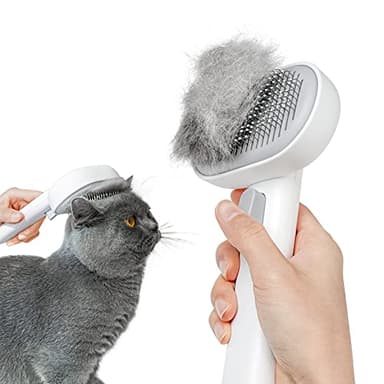 aumuca Cat Dog Brush with Release Button, Cat Grooming Comb for Long or Semi-Short Haired Cats, Pet Brush for Shedding Removing Loose Fur and Massage