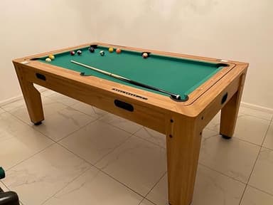 7ft Pool Table Oak Dining Table & 3 in 1 Pool Snooker Table Tennis Air Hockey Games Table With All Accessories, Great for Family Use