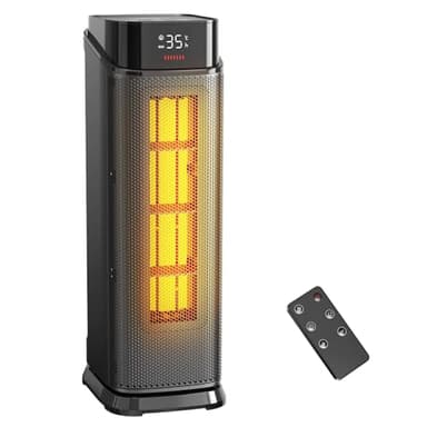 QEXREED Heater, 2000W PTC Electric Heater with 4 Modes, Energy-Saving-ECO-Mode, 90° Oscillation, 24H Timer, Remote Control, Quiet& Powerful Fan Heater with Overheating & Tip-Over Protection for Home