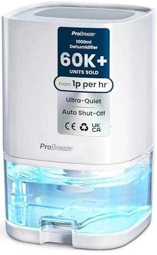 Pro Breeze 1000ml Dehumidifier for Bathroom - Quiet, Portable & Small Air Dehumidifier for Bedroom Mould, Damp & Moisture - with 4-Hour Timer, Auto Shut-Off & LED Changing Lights - White