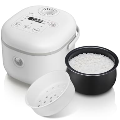 Bear 6 Multifunctional 4 Cups(Uncooked) Rice Cooker with Steamer for 1-4 People, Perfect for White/Brown Rice, Porridge, and Soup, White Rice Cooker